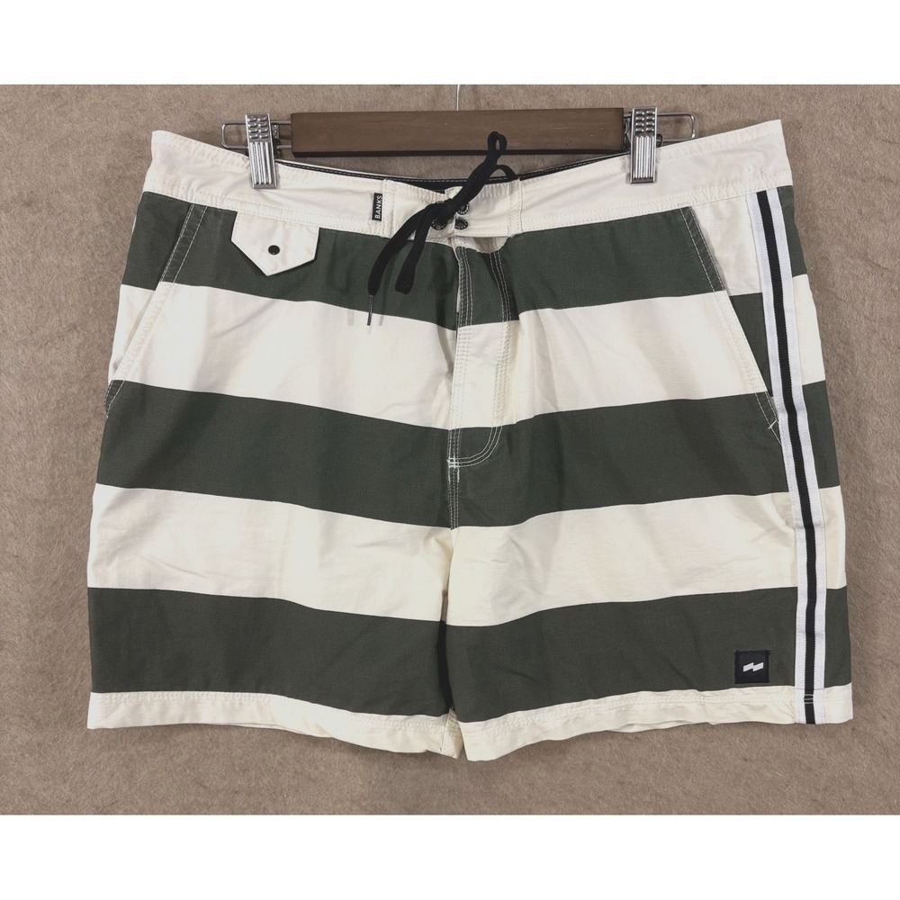 Banks Journal Swim Trunks Shorts Mens Sz‎ 36 Green Cream Pockets 5.5" Inseam